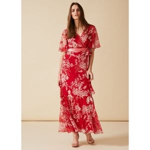 PHASE EIGHT Amy Printed Maxi Dress in Carmine / Red White Sz 4